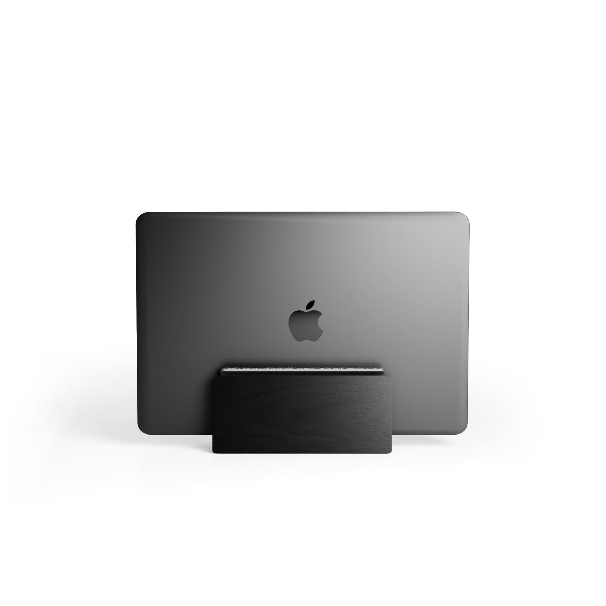 Vertical Laptop Stand Closed Macbook Holder Black Wood