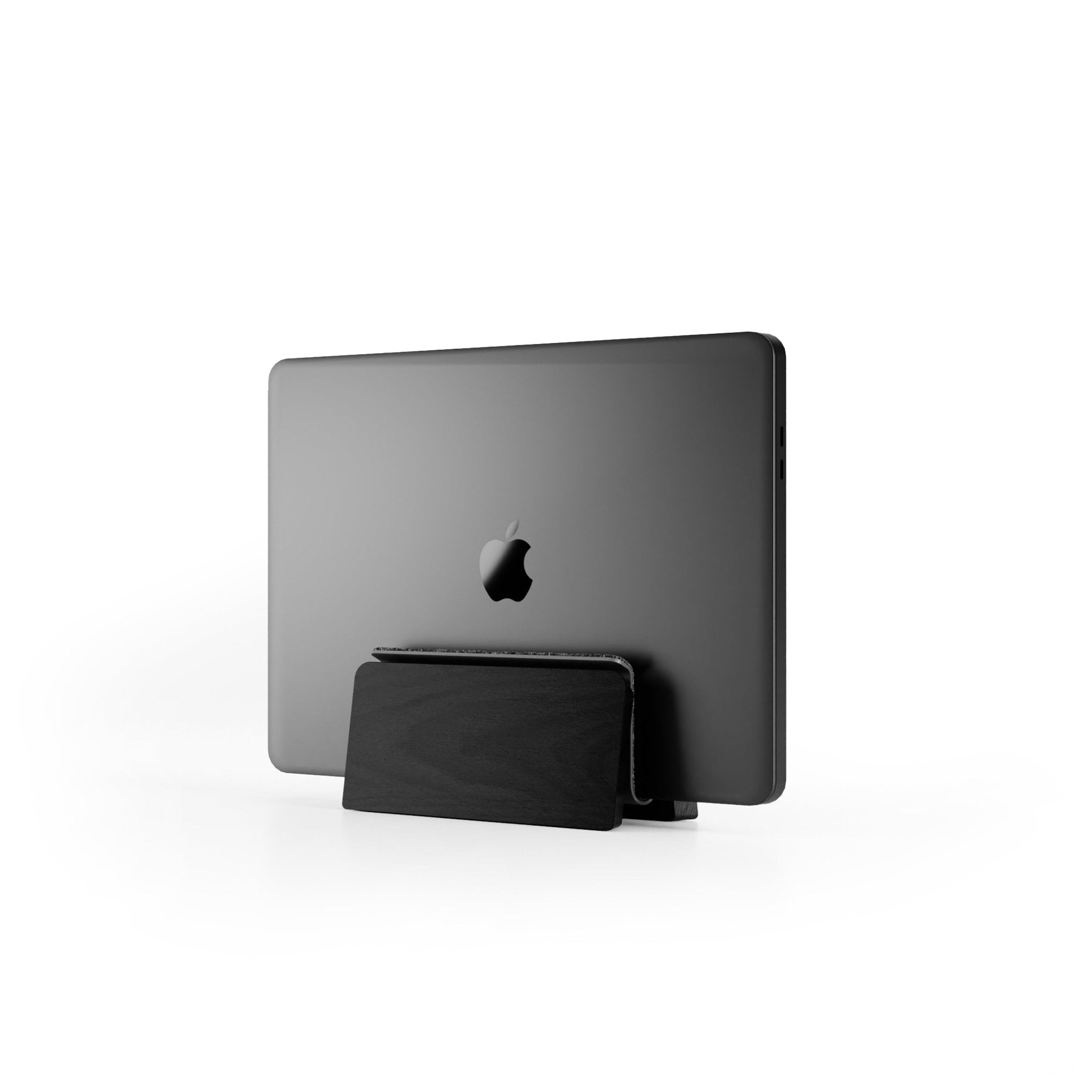 Vertical Laptop Stand Closed Macbook Holder Black Wood